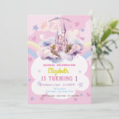 Invitation Château Rainbow Hearts Étoiles Anniversaire (Debout devant)