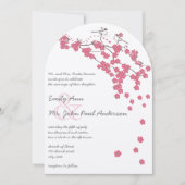 Invitation Château Rose Cerisier Fleur Rose Mésange Mariage (Devant)