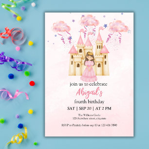 Invitation Château Rose Conte de Fées Princesse Anniversaire 