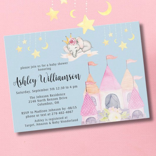 Invitation Château rose de charme Princesse Baby shower fille
