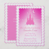 Invitation Château Rose Dreamy Dans Le Baby shower Des Nuages (Devant / Derrière)