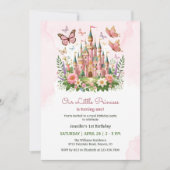 Invitation Château Rose Fantaisiste Petite Princesse 1er Anni (Devant)