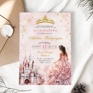 Invitation Château rose Palais Quinceanera Mexicaine Annivers