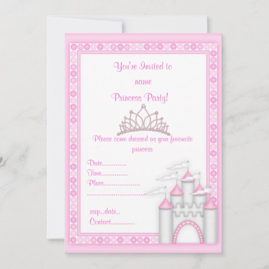 INVITATION CHÂTEAU ROSE PRINCESS FÊTE D'ANNIVERSAIRE INVITATI (Devant)