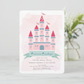 Invitation Château rose Princesse Fille Anniversaire (Debout devant)