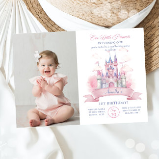 Invitation Château rose Royaume Princesse Anniversaire Photo