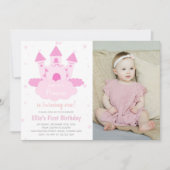 Invitation Château rose sous CloudPrincesse photo d'anniversa (Devant)
