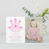 Invitation Château rose sous CloudPrincesse photo d'anniversa (Debout devant)