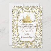 Invitation Château Royal Blanc et Or Glam Princesse 16 ans Do (Devant)