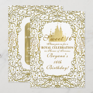 Invitation Château Royal Blanc et Or Glam Princesse 16 ans Do