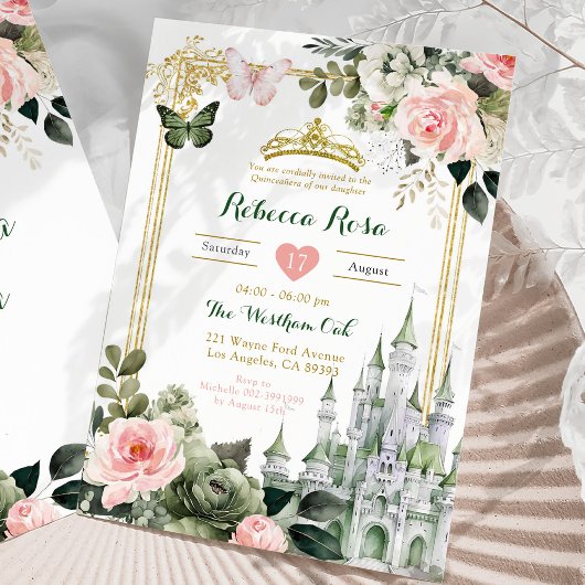Invitation Château Royal Blush Rose Sage Vert Royal 15 Años