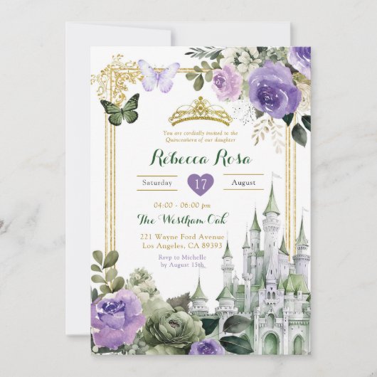 Invitation Château Royal Lilac Violet Sage Vert Quinceañera (Devant)