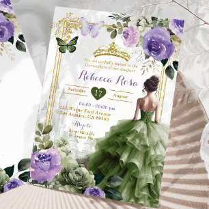 Invitation Château Royal Purple Sage Green Princess 15 Años