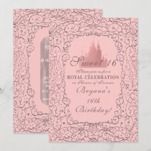 Invitation Château Royal Rose Gold Rose Princesse Douce 16