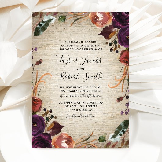 Invitation Château Rustique Butterum & Plum Floral Mariage