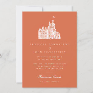 Invitation Château vintage Dessin Terracotta Orange Mariage