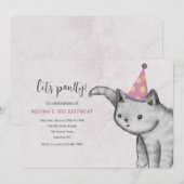 Invitation Chaton avec Chapeau de Fête (Devant / Derrière)