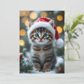 Invitation Chaton avec un bonnet de Noël rouge (Debout devant)