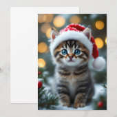 Invitation Chaton avec un bonnet de Noël rouge (Devant / Derrière)