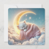 Invitation Chaton blanc dormant sur une lune de croissant (Devant)