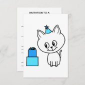Invitation Chaton blanc mignon dans un chapeau bleu (Devant / Derrière)