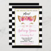 Invitation Chaton chaton en or blanc noir fête d'anniversaire (Devant / Derrière)