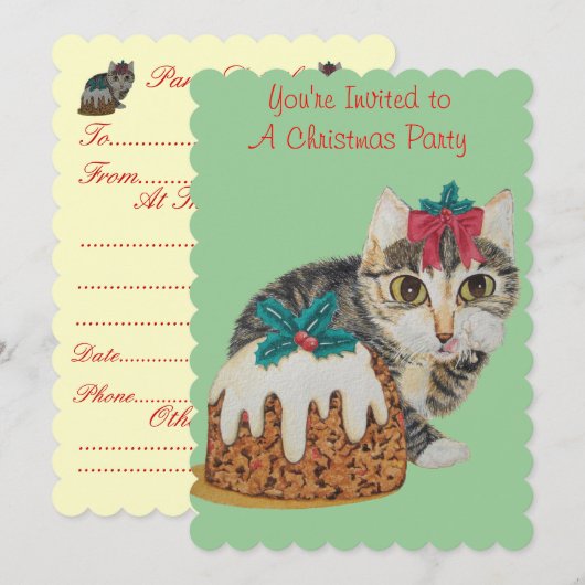 Invitation chaton gris mignon vêtu pour noël (Devant / Derrière)