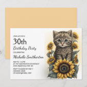 Invitation Chaton gris tabby Chat Fleurs de soleil 30e annive (Devant / Derrière)