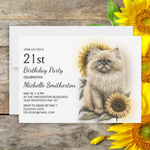 Invitation Chaton himalayen Tournesols 21e Anniversaire