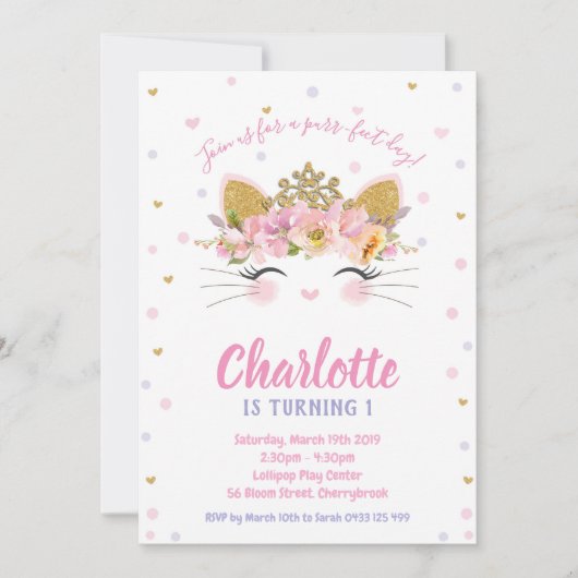 Invitation Chaton mignon de filles d'invitations (Devant)