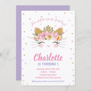 Invitation Chaton mignon de filles d'invitations