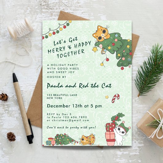 Invitation Chaton Mignon et Arbre de Noël