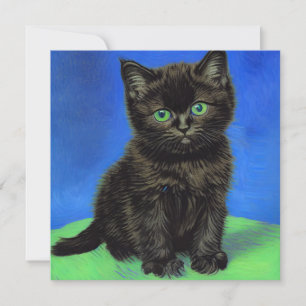 Invitation Chaton noir de style Van Gogh