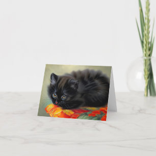 Invitation Chaton noir vintage avec couverture de fleur rouge