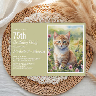 Invitation Chaton orange jaune Amateur de Chat 75e Anniversai