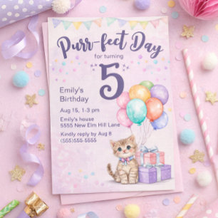 Invitation Chaton Pastel Fille 5ème Anniversaire