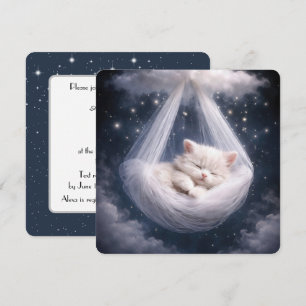 Invitation Chaton suspendu à un hamac en tulle et nuage
