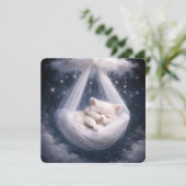 Invitation Chaton suspendu à un hamac en tulle et nuage (Debout devant)