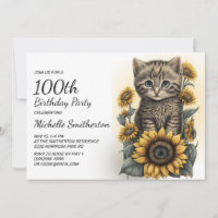 Chaton tigré gris Fleurs de tournesol 100e anniver