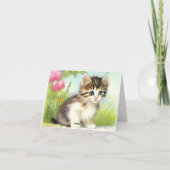 Invitation Chaton vintage blanc et Brown avec fleurs (Dos)