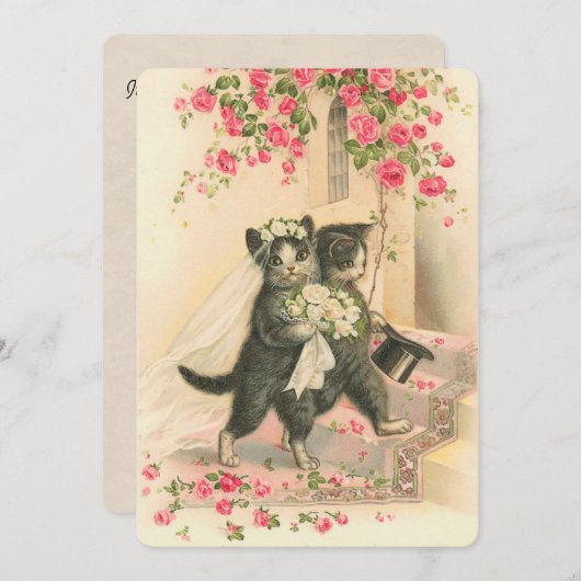 Invitation Chatons de mariage vintage (Devant / Derrière)
