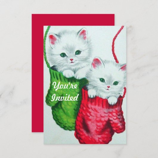 Invitation Chatons en Mittens Joyeux Noël (Devant / Derrière)