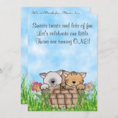 Invitation Chatons jumeaux et fleurs 1er Anniversaire Chat (Devant / Derrière)