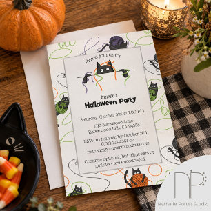 Invitation Chatons noirs emmêlés épellent Boo Fête d'Hallowee