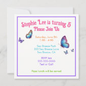 Invitation Chatons, papillons et fleurs Anniversaire (Dos)