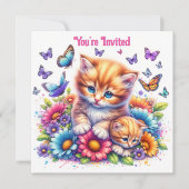 Invitation Chatons, papillons et fleurs Anniversaire (Devant)