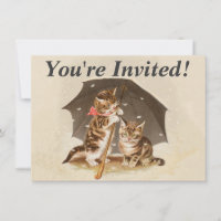 Chatons vintage sous parapluie art de chat antique