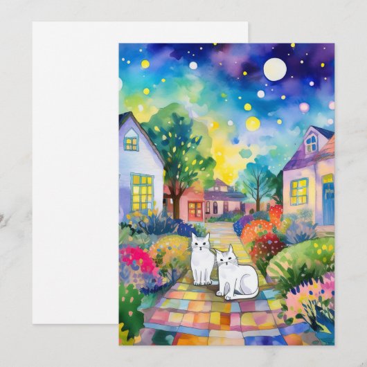 Invitation Chats blancs en visite (Devant / Derrière)