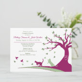 Invitation Chats chassant la douche du couple d'oiseaux (Debout devant)