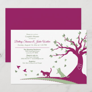 Invitation Chats chassant la douche du couple d'oiseaux